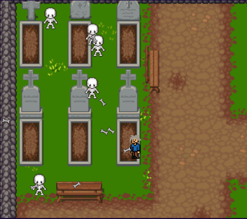 Skeleton enemies surrounding the player