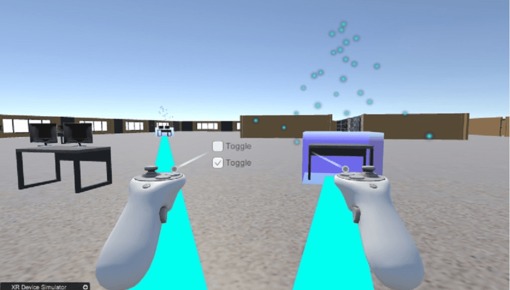 XR environment — raycast controllers in the mixed-reality space